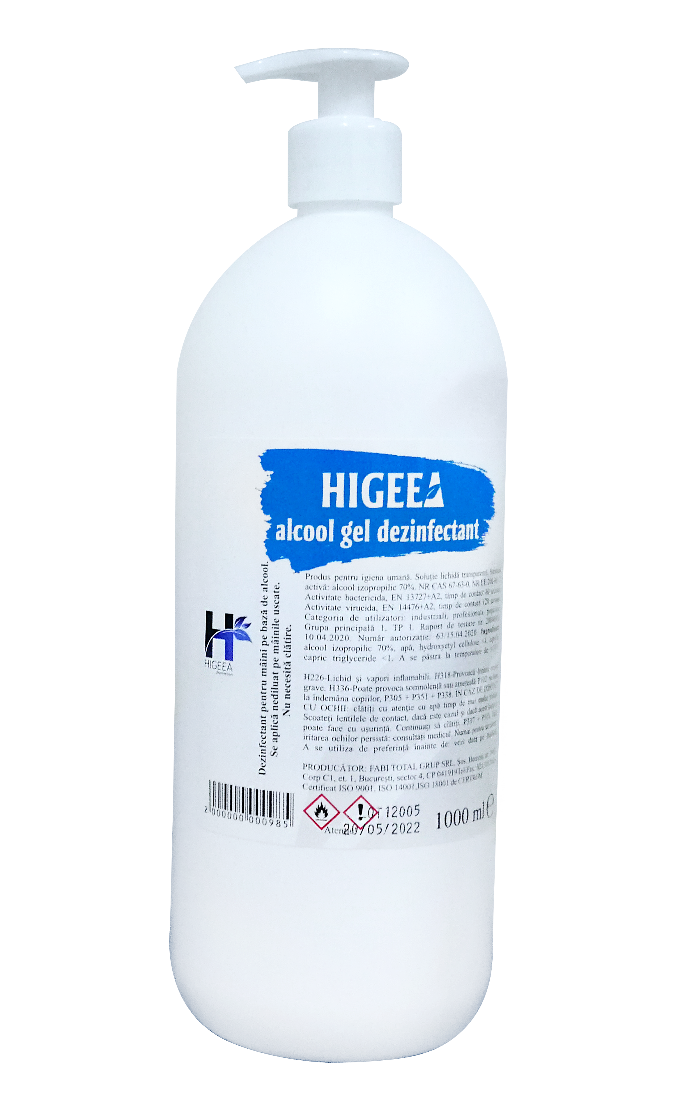 Higeea Alcool gel dezinfectant virucid pentru maini cu pompita 1L sanito.ro